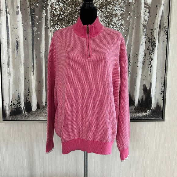 Vineyard Vines Sweaters - Vineyard Vines by Shep & Ian Pink Two-Tone Pattern Weave Textured Quarter Zip L